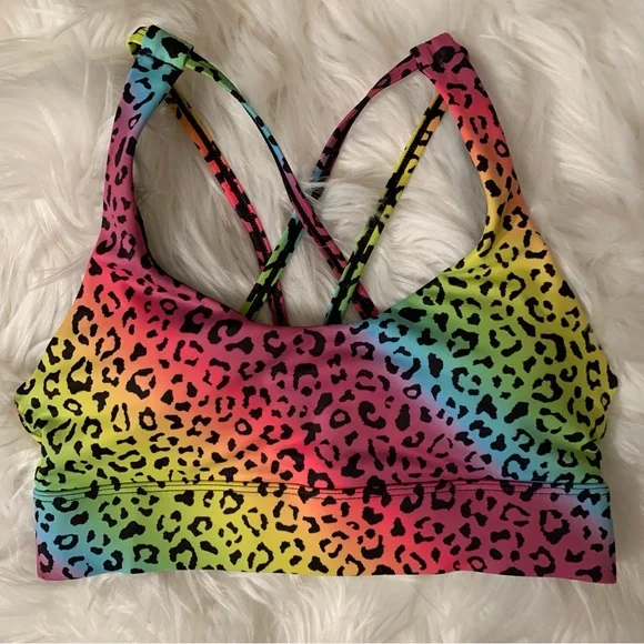 ZYIA Active Rainbow Leopard Light n Tight Strappy Bra w/ pads Small Activewear - Picture 2 of 11